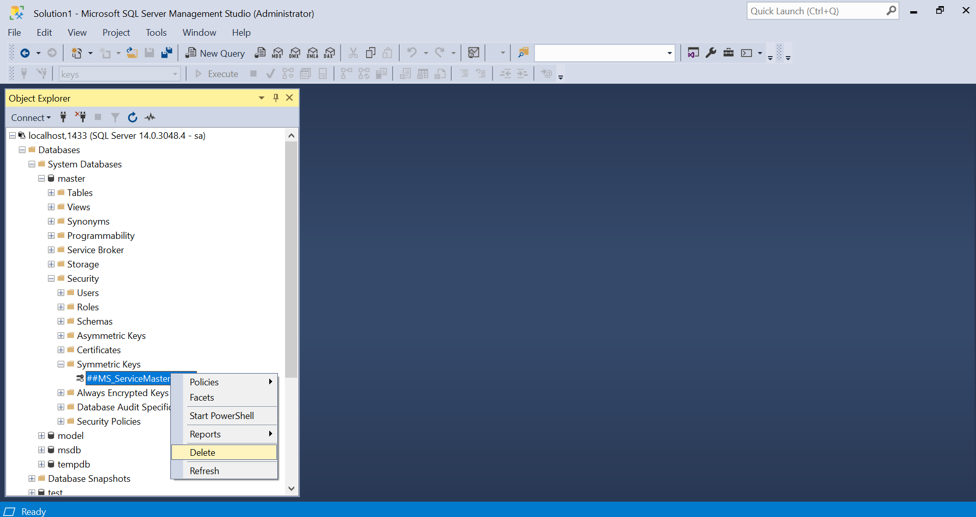 New-DbaServiceMasterKey
