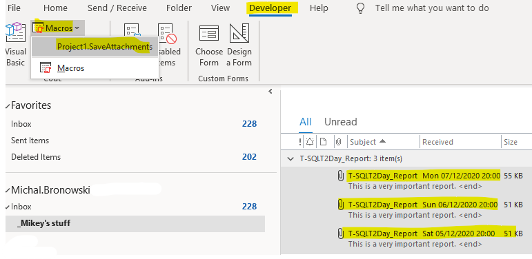 Run VBA macro in Outlook